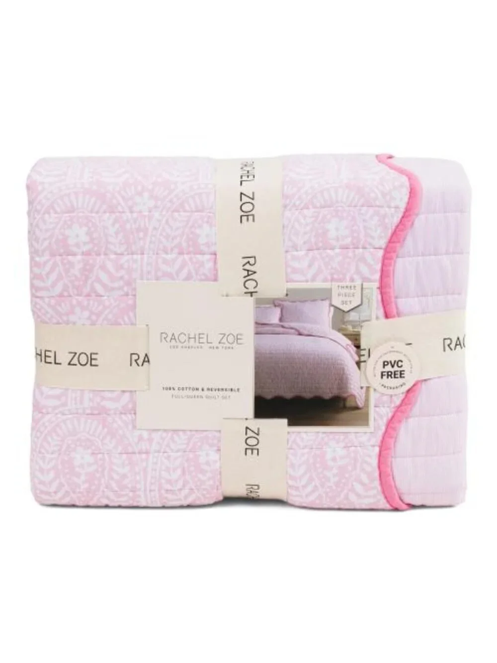 RACHEL ZOE Cotton Reversible Watercolor To Stripe Quilt Set